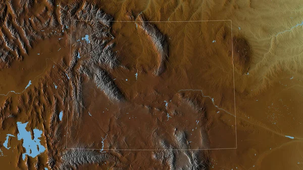 Wyoming Stan Stany Zjednoczone Kolorowa Ulga Jeziorami Rzekami Kształt Nakreślony — Zdjęcie stockowe