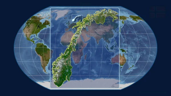 Vista Ampliada Noruega Contornos Com Linhas Perspectiva Contra Mapa Global — Fotografia de Stock