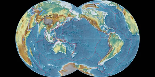 Mapa Świata Projekcji Maurer Full Globular 170 Zachodniej Długości Geograficznej — Zdjęcie stockowe