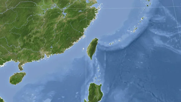 台湾及其邻近地区 距离偏斜的视角 没有轮廓 卫星图像 — 图库照片