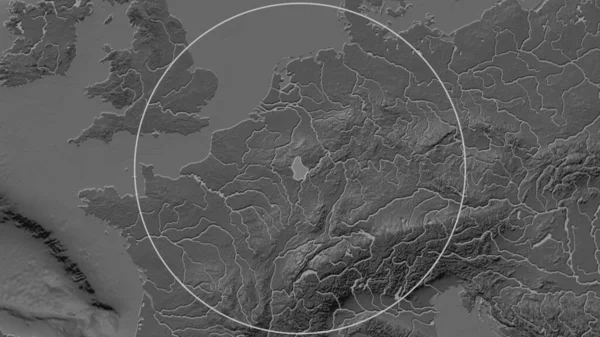 Enlarged Area Luxembourg Surrounded Circle Background Its Neighborhood Bilevel Elevation — Stock Photo, Image