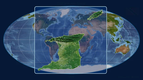 Zoomed View Trinidad Tobago Outline Perspective Lines Global Map Mollweide — Stock Photo, Image