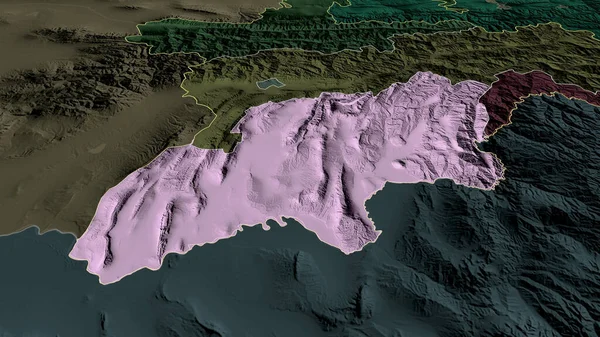 ハットロン タジキスタンの地域が拡大し 強調した 行政区画の色と衝突した地図 3Dレンダリング — ストック写真