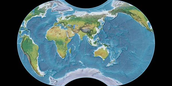 Mapa Świata Projekcji Maurer Apparent Globular Skupiona Wschodniej Długości Geograficznej — Zdjęcie stockowe