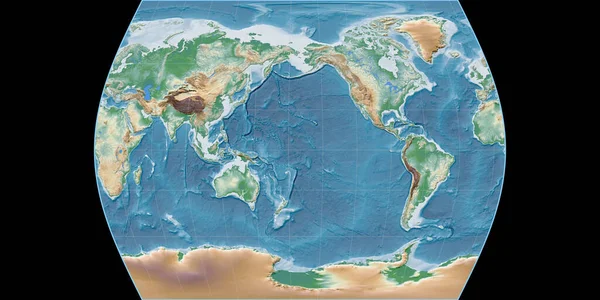 Mapa Mundo Projeção Times Atlas Centrada Longitude Oeste 170 Sombreador — Fotografia de Stock