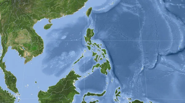 Filipíny Jejich Okolí Vzdálená Šikmá Perspektiva Žádný Obrys Satelitní Snímky — Stock fotografie