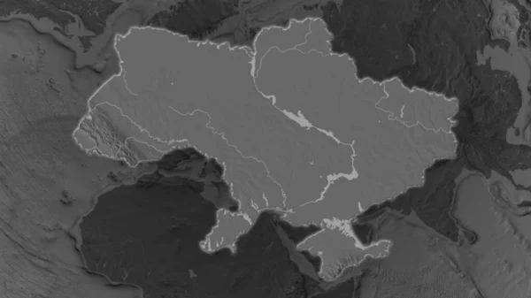 Ukrajinská Oblast Zvětšovala Žhnula Tmavém Pozadí Svého Okolí Mapa Nadmořské — Stock fotografie