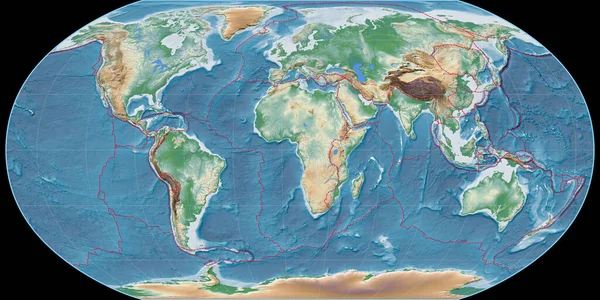 Världskartan Robinsonprojektionen Centrerad Östlig Longitud Färgad Nyans Höjd Karta Komposit — Stockfoto