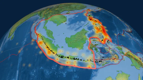 Die Tektonische Platte Der Sunda Umreißt Den Globus Topographische Karte — Stockfoto