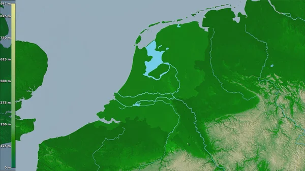 Фізична Карта Нідерландів Стереографічній Проекції Легендарно Сирою Композицією Растрових Шарів — стокове фото