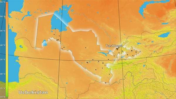 Variación Media Anual Temperatura Dentro Del Área Uzbekistán Proyección Estereográfica — Foto de Stock