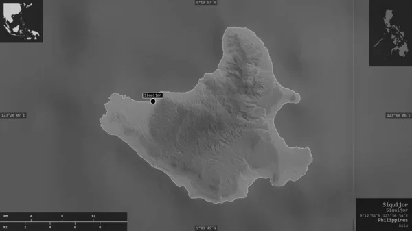 Siquijor Provincia Filipinas Mapa Escala Grises Con Lagos Ríos Forma — Foto de Stock