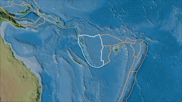 Nova Placa Tectônica Hebrides Esboçada Bordas Placas Adjacentes Mapa Topográfico — Fotografia de Stock