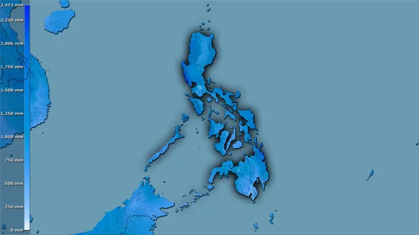 带图例的立体投影中菲律宾地区西部的降水 深色发光轮廓光栅层的原始成分 — 图库照片