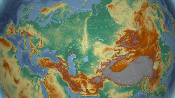 Kazakistan Quartiere Prospettiva Lontana Con Contorno Del Paese Mappa Topografica — Foto Stock