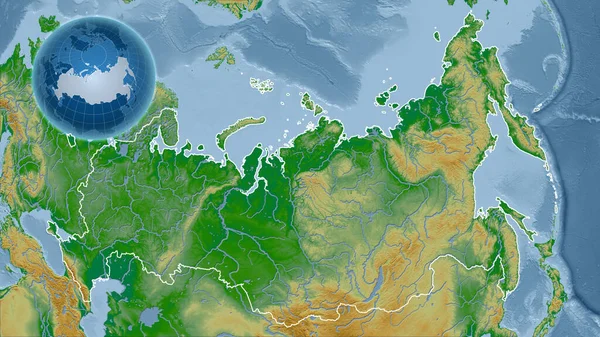 Rusland Globe Met Vorm Van Het Land Tegen Gezoomde Kaart — Stockfoto