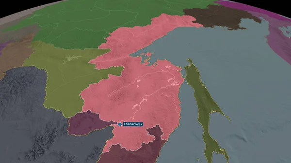 Jabárovsk Territorio Rusia Zoomed Destacó Con Capital Mapa Coloreado Tocado —  Fotos de Stock