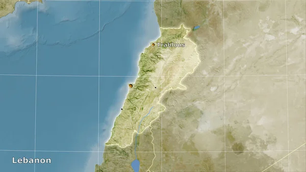 Libanon Kaart Van Satelliet Stereografische Projectie Hoofdcompositie — Stockfoto