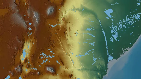 Kitui Kreis Kenia Farbige Reliefs Mit Seen Und Flüssen Umrissen — Stockfoto