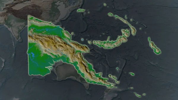 Papua Nya Guinea Området Förstorades Och Lyste Mörk Bakgrund Sin — Stockfoto