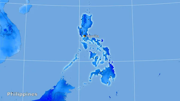 立体投影中的年降水量图菲律宾地区 主要组成 — 图库照片