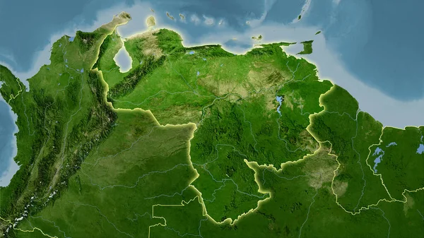 Venezuela Mapě Satelitu Stereografické Projekci Hrubé Složení Rastrových Vrstev Zářivým — Stock fotografie