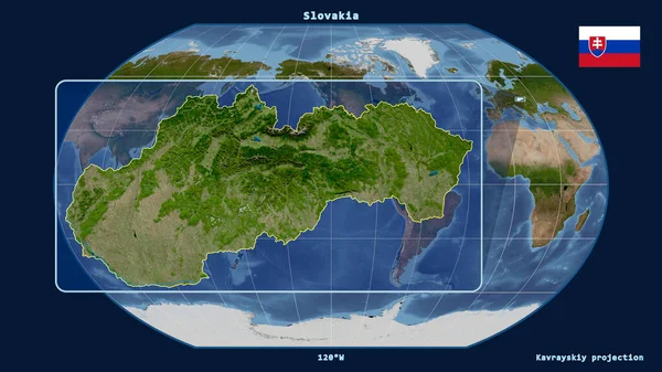 Увеличенный Вид Словакии Перспективными Линиями Против Глобальной Карты Каврайской Проекции — стоковое фото