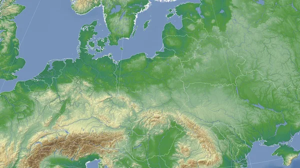 Polska Jej Okolice Daleka Perspektywa Skośna Brak Konturu Kolor Mapa — Zdjęcie stockowe