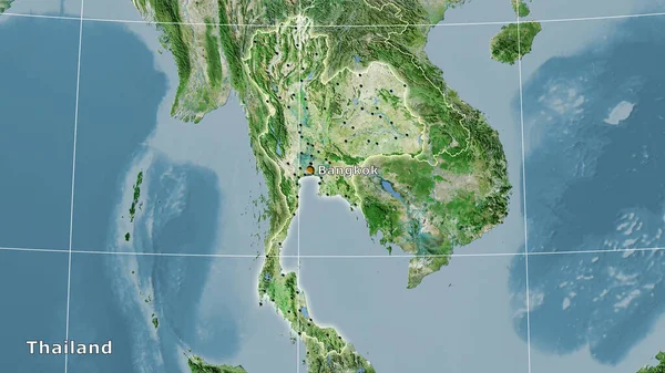 Thailand Area Satellite Map Stereographic Projection Main Composition — Stock Photo, Image