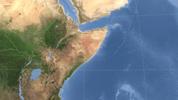 Somalia Its Neighborhood Distant Oblique Perspective Outline Satellite Imagery — Stock Photo, Image