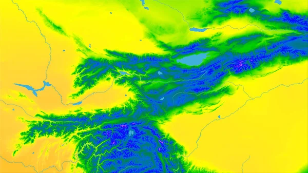 立体图投影中吉尔吉斯斯坦地区的年温度图 栅格层的原始成分 — 图库照片