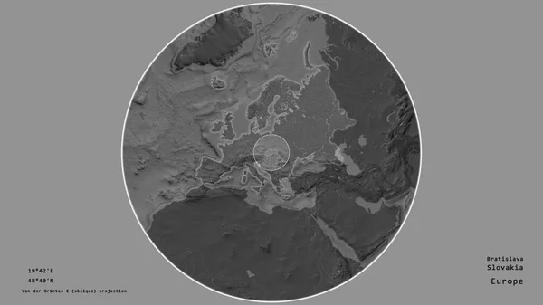 Szlovákia Területe Amelyet Egy Kör Jelöl Szárazfölddel Elszigetelt Kontinens Nagyléptékű — Stock Fotó