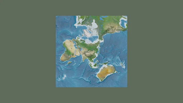 Square frame of the large-scale map of the world in an oblique Van der Grinten projection centered on the territory of Mongolia. Satellite imagery