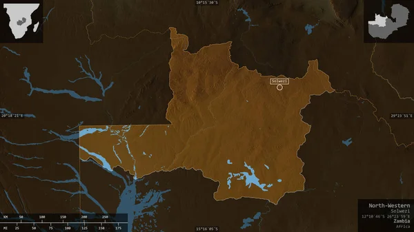 Βορειοδυτικά Επαρχία Της Ζάμπια Έγχρωμη Ανακούφιση Λίμνες Και Ποτάμια Σχήμα — Φωτογραφία Αρχείου