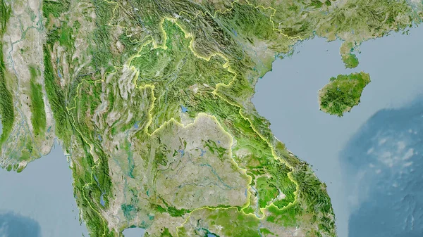 Laosz Terület Műholdon Térkép Sztereográfiai Vetítés Nyers Összetétele Raszter Rétegek — Stock Fotó