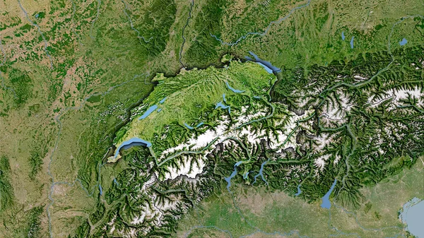 Obszar Szwajcarii Mapie Satelitarnej Projekcji Stereograficznej Surowa Kompozycja Warstw Rastrowych — Zdjęcie stockowe