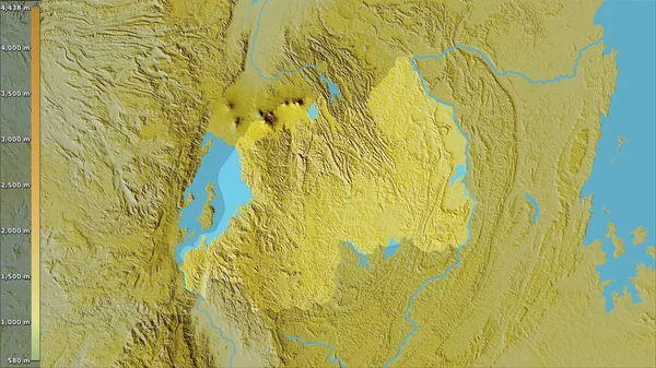 伝説と立体投影のルワンダエリア内の物理的な地図 ラスター層の生の組成 — ストック写真