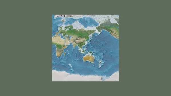 世界大比例尺地图的正方形框架 呈倾斜的范德格林登投影 以菲律宾领土为中心 卫星图像 — 图库照片