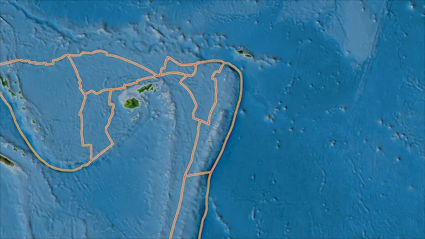 Les Plaques Tectoniques Bordent Carte Satellite Des Zones Adjacentes Zone — Photo