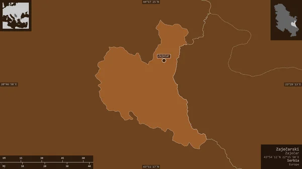 ザジャルスキー セルビアの地区 湖や川でパターン化された固体 有益なオーバーレイとその国の領域に対して提示形状 3Dレンダリング — ストック写真