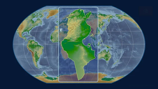 Zoomed View Tunisia Outline Perspective Lines Global Map Kavrayskiy Projection — Stock Photo, Image