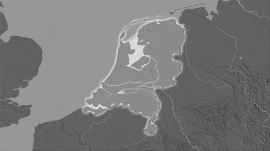 Stereografik projeksiyondaki bilek yüksekliği haritasında Hollanda bölgesi - ışık saçan ana hatlı raster tabakalarının ham bileşimi