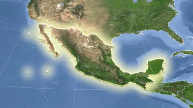 Meksika ve mahallesi. Uzak eğimli perspektif - şekil parlıyordu. uydu resimleri