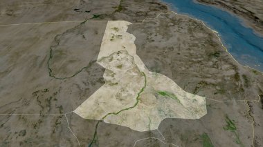 Nil Nehri - Sudan eyaleti yakınlaştırıldı ve altı çizildi. Uydu görüntüleri. 3B görüntüleme