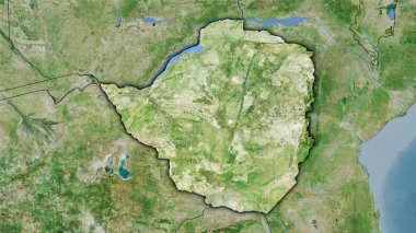 Uydu D haritasında stereografik projeksiyondaki Zimbabwe alanı - koyu parlak dış hatlı raster tabakalarının ham bileşimi