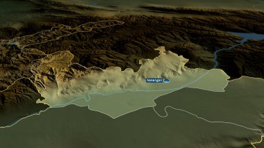 Namangan - Özbekistan bölgesi sermaye ile yakınlaştırıldı ve vurgulandı. Ana fiziksel manzara özellikleri. 3B görüntüleme