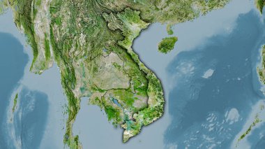 Uyduda Vietnam bölgesi stereografik projeksiyondaki bir harita - koyu parlak çizgili raster tabakalarının ham bileşimi