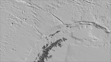 Van der Grinten I projeksiyonundaki (eğik dönüşüm) bilek yükseklik haritasında Shetland tektonik plakasının komşuları. Ham bileşik - ana hatları yok