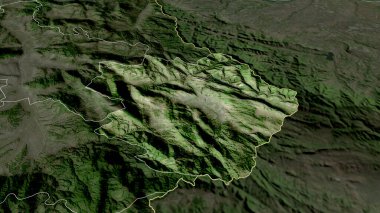 Sırbistan 'ın Pirotski ilçesi yakınlaştırıldı ve ön plana çıkarıldı. Uydu görüntüleri. 3B görüntüleme
