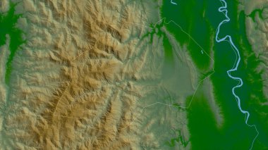 Kalinga, Filipinler vilayeti. Gölleri ve nehirleri olan renkli gölge verileri. Ülke alanına göre şekillendirilmiş. 3B görüntüleme